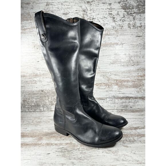 Womens' FRYE Melissa Black Leather Button Inside Zip Tall Riding Boots Sz 9B - Picture 1 of 13